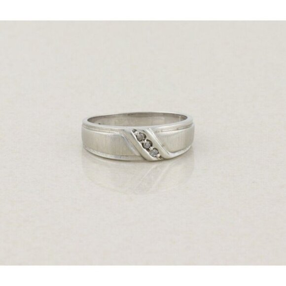 Mens 10k White Gold Diamond Band Ring Size 11 - Picture 1 of 8